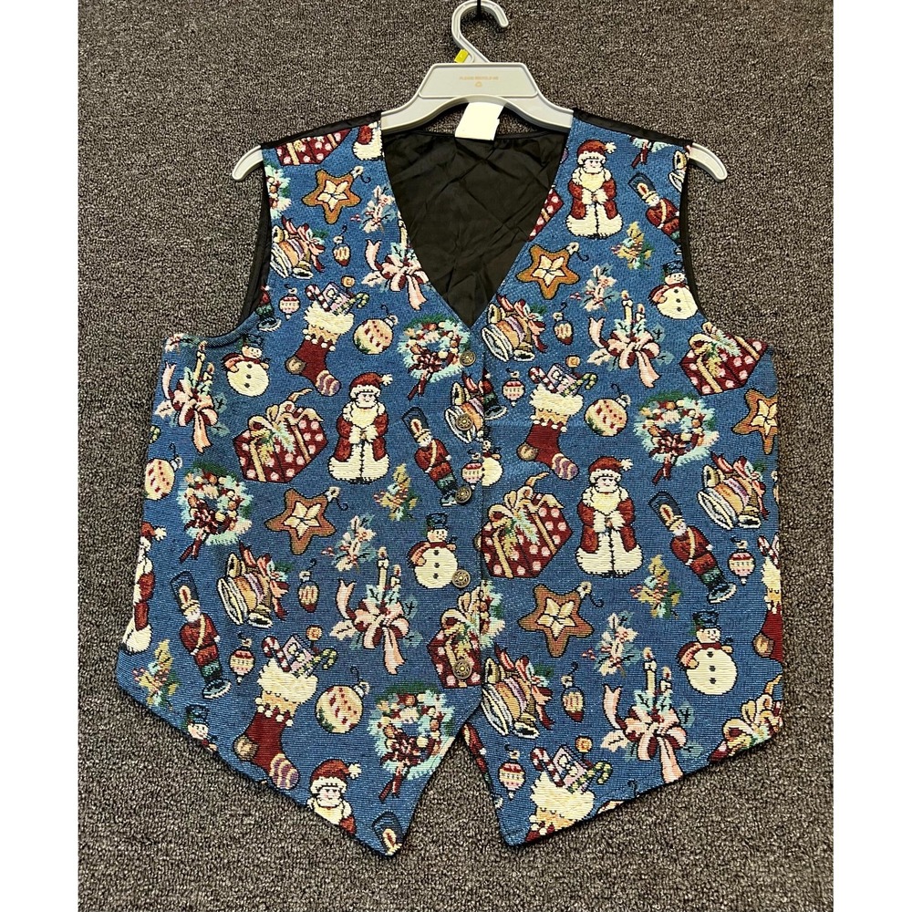 Vintage Bobbie Brooks Holiday Vest Womens XL Multi Pattern Santa Claus Christmas